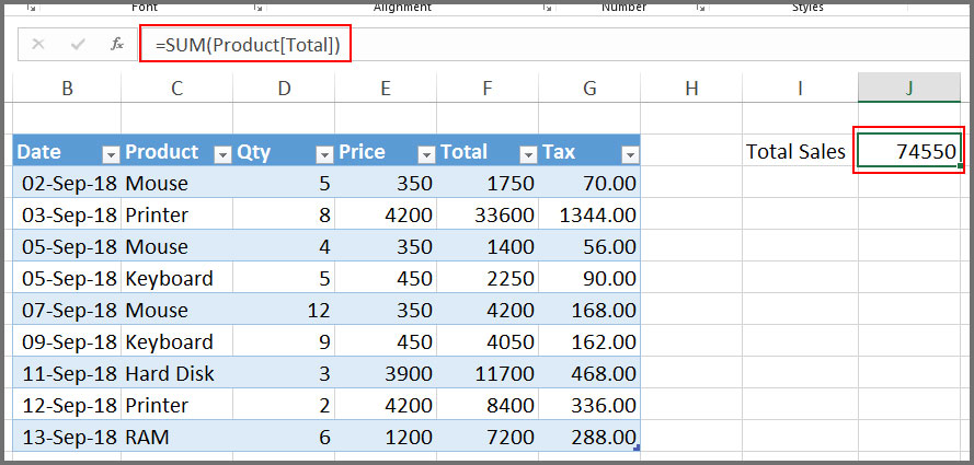 Structured references in Excel