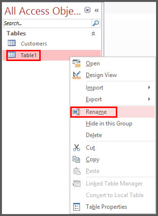 Rename a table in Access 2016