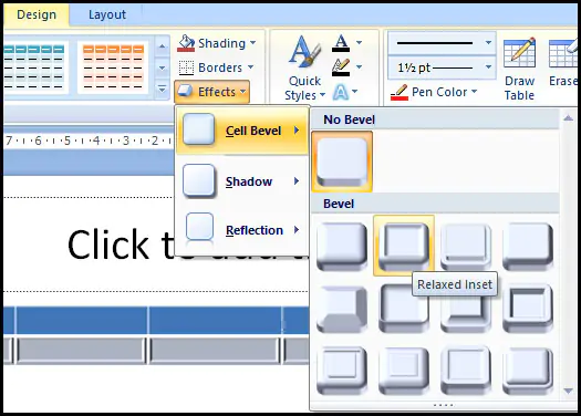 Apply Table Effect in PowerPoint 2007