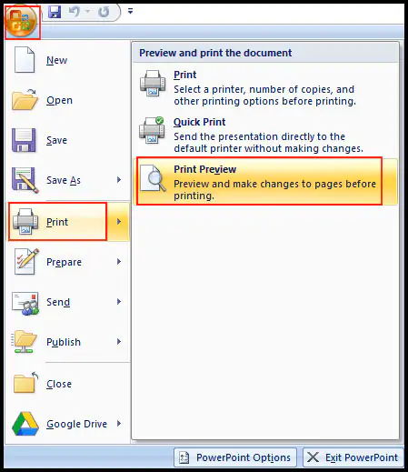 Use Print Preview in PowerPoint 2007