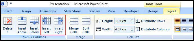 Insert Table Column in PowerPoint 2007
