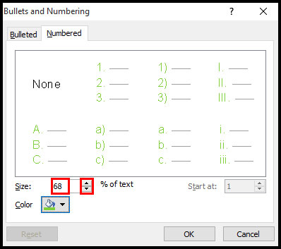 Change Numbering Size in PowerPoint 2007