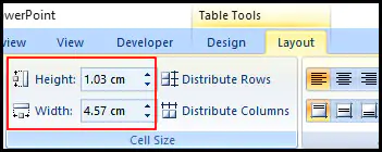 Change Table Cell size in PowerPoint 2007