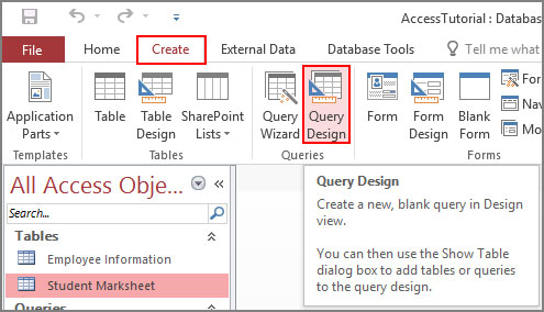 Create Query with Query Design