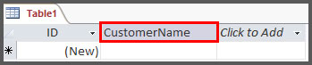Type Field Name in Access 2016