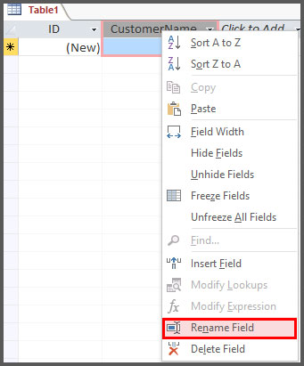 Rename Field Name in Access 2016