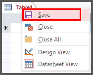 Save Table in Access 2016