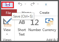 Save Table from quick access toolbar in Access 2016