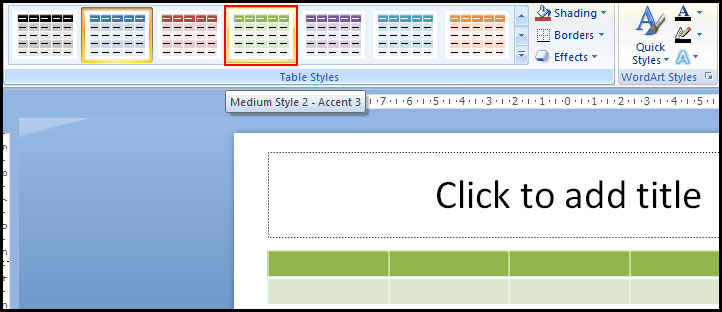 Apply Table Style in PowerPoint 2007