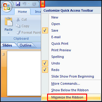 Minimize the Ribbon in PowerPoint 2007