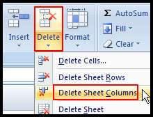 Delete selected columns in Excel 2007