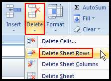 Delete selected rows in Excel 2007