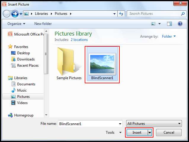 Select Picture and click Insert Button in PowerPoint 2007