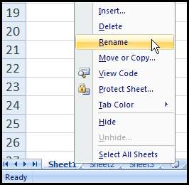 Rename worksheet in Excel 2007