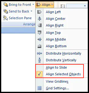 Select Alignment Option in PowerPoint 2007