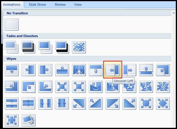 Show More Transition in PowerPoint 2007