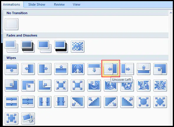 Show More Transition in PowerPoint 2007