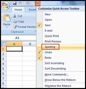 Add command in quick access toolbar in Excel 2007