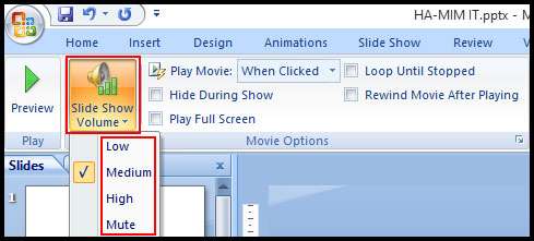 Change volume slide movie in PowerPoint 2007