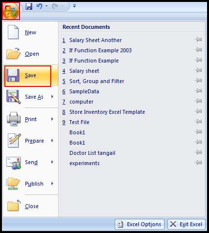 Save File in Excel 2007