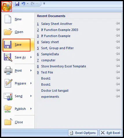 Save File in Excel 2007