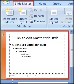Select Slide Master from Task Pane in PowerPoint 2007