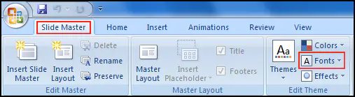 Select Font form Edit Theme in PowerPoint 2007