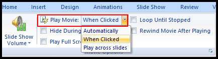 Select when movie started in PowerPoint 2007