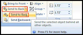 Arrange object send to back in PowerPoint 2007