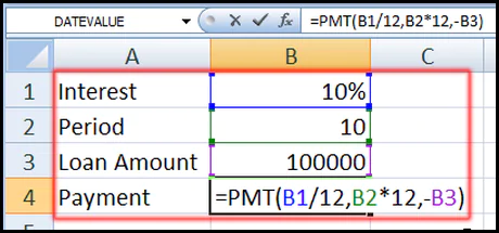 PMT Function for Scenario command in Excel 2007