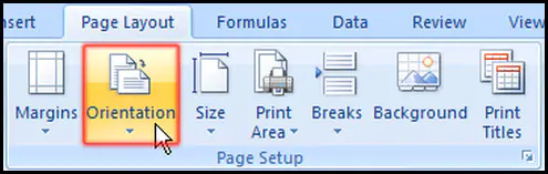 Change Orientation from Page Layout in Excel 2007