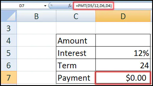 Demo Data for using PMT in Excel 2007