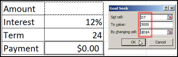Set value in Goal Seek dialog box in Excel 2007