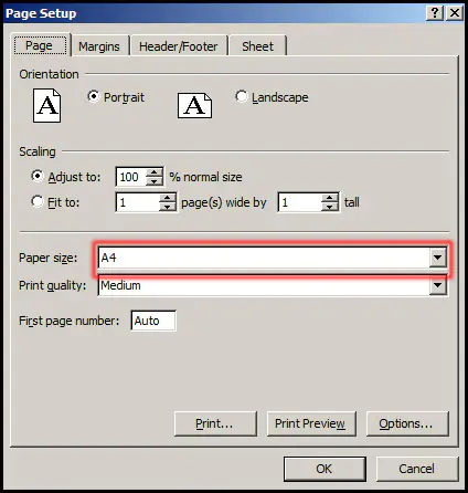 Select more paper size in Excel 2007
