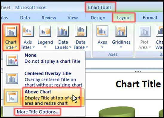 Create or change chart title in Excel 2007