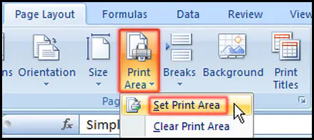 Select Print Area in Excel 2007