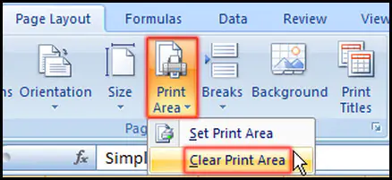 Clear Print Area in Excel 2007