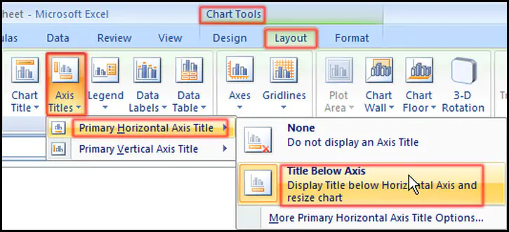 Select Primary Horizontal Axis Title in Excel 2007