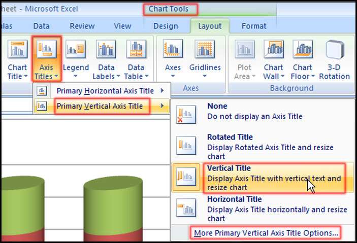 Select Primary Vertical Axis Title in Excel 2007