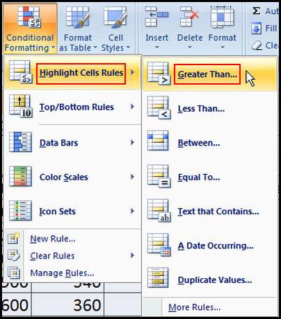 Apply conditional formatting rule in Excel 2007