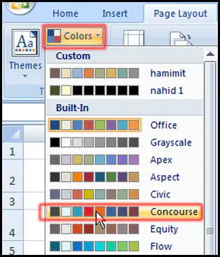 Select color from color option in Excel 2007