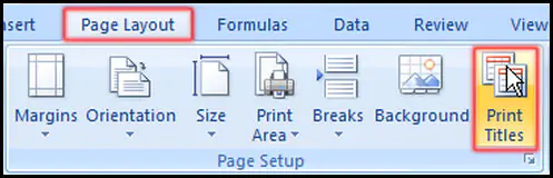 Select Print Title Command in Excel 2007