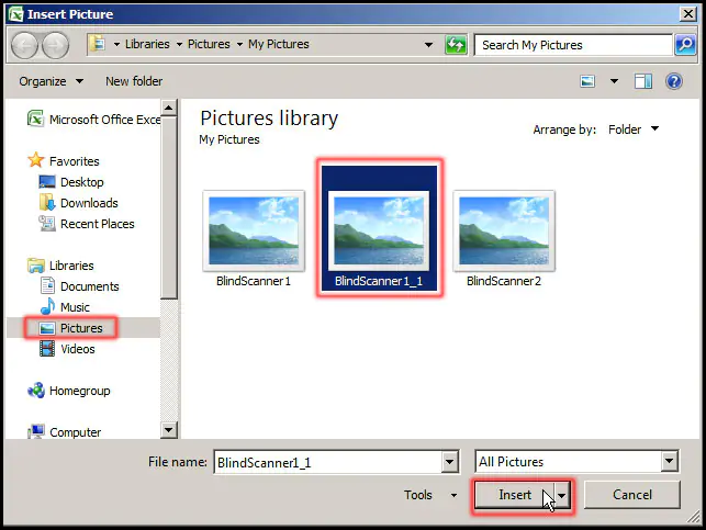 Insert Picture in worksheet in Excel 2007