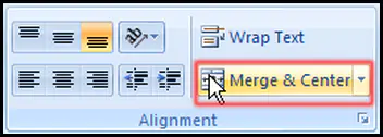 Merge and Center command in Excel 2007