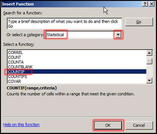 Using COUNTIF Function in Excel 2007