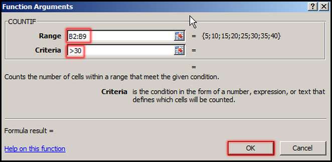 Assign range and criteria in function arguments in Excel 2007