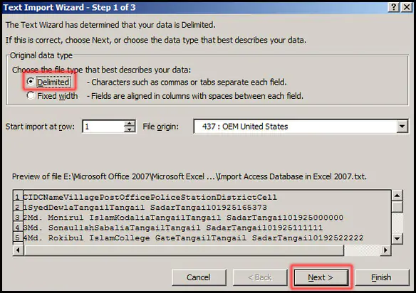 Import Text File in Excel 2007 Image 7
