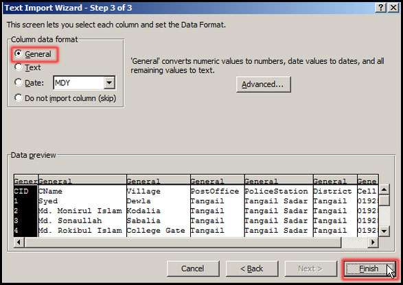 Import Text File in Excel 2007 Image 9