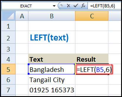 How to use Excel LEFT Function in Bangla