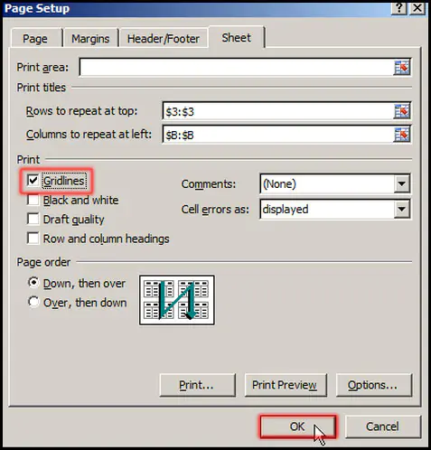 Print Gridlines in Excel 2007